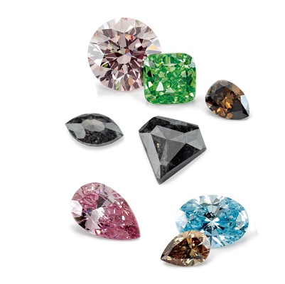 A collection of fancy-cut and naturally colored diamonds